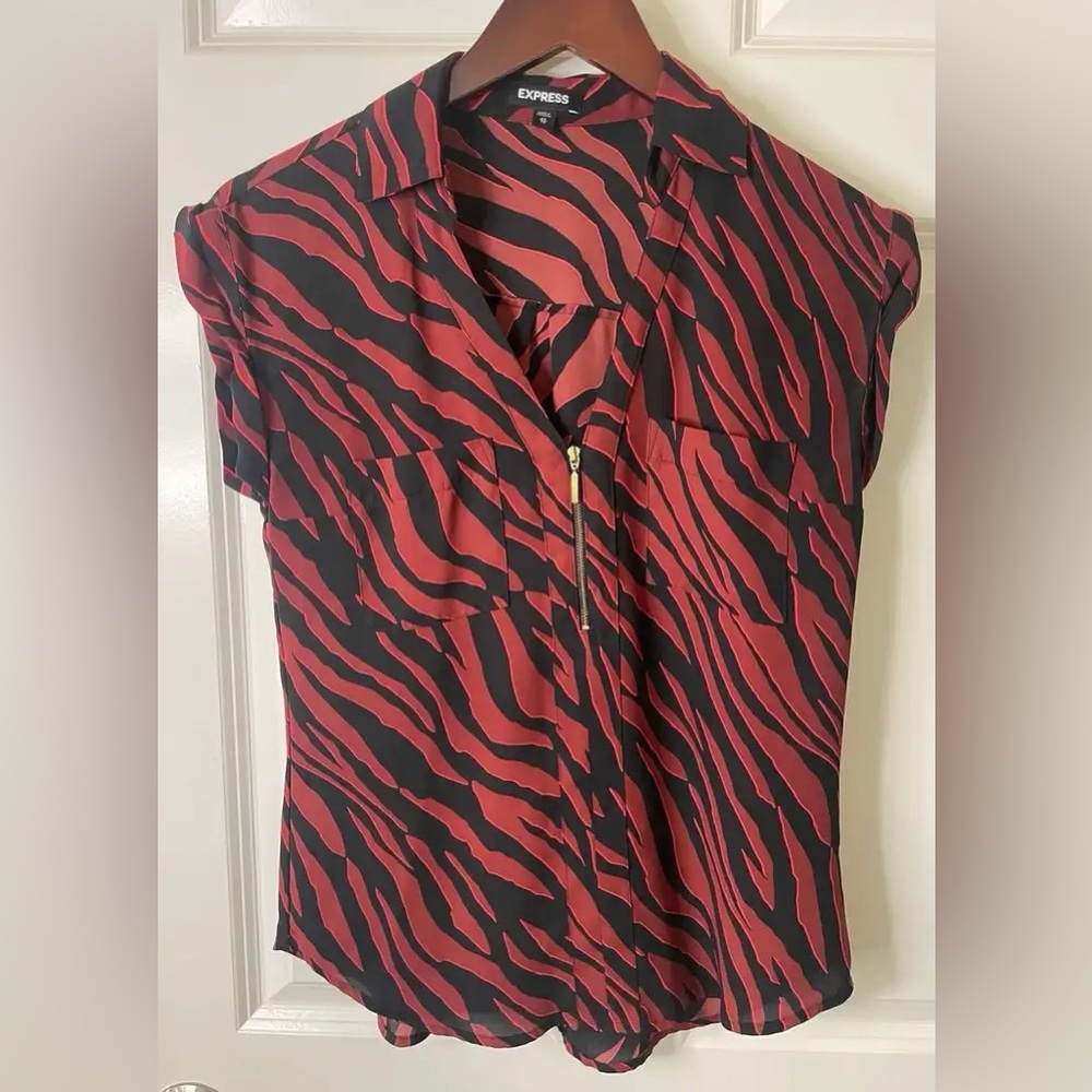 Express Red & Black Zebra Print Blouse, size XS